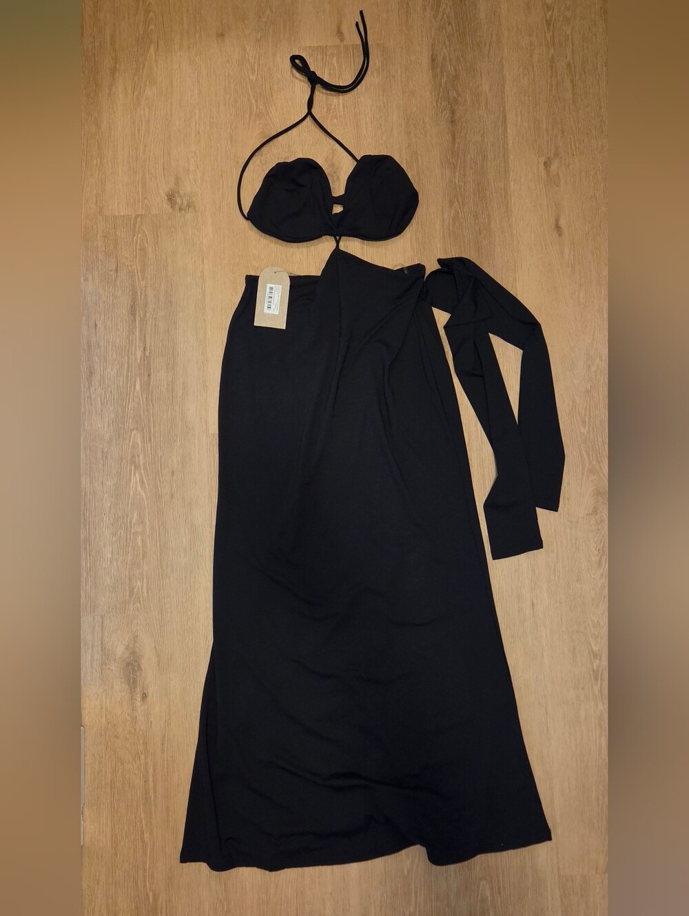 Meshki Black Strappy Wrap Maxi Dress with Sleeves (optional)